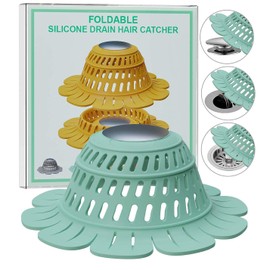 Drain Hair Catcher, Silicone Foldable Drain Protector for Pop-Up & Regular Drains of Shower Bathtub Tub Bathroom Sink (Green)