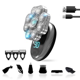 BravoGiannaEssentials Head Shavers for Bald Men 6 in 1 - Head Shaver Kit Multidirectional Floating of Nine Knife Heads, Bald Head Shavers for Men Wire USB + Manual, Head Razors for Bald Men Electric