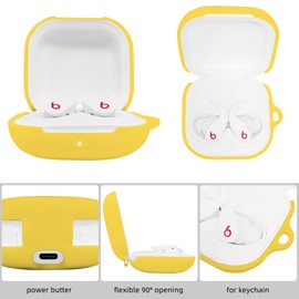 AIIEKZ Compatible with Beats Fit Pro 2021, Soft Silicone Case with Gold Heart Pattern for Beats Fit Pro Case with Cute Butterfly Keychain for Girls Women (Yellow)