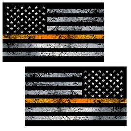 Thin Orange Line Flag Grunge Mirrored Stickers 2 Pack