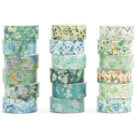 Songdao Flower Washi Tape Set, 18 Rolls, Decorative Tape, Colourful for Scrapbooking, Bullet Diary, Planner, Gift Wrapping (Ocean Breeze)
