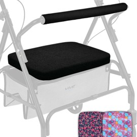 Vive Rollator Walker Seat and Backrest Covers - Removable and Washable Accessories for Seniors - Universal Cover Set, Easy to Install - Special Design, Great Gift for The Elderly (Black)