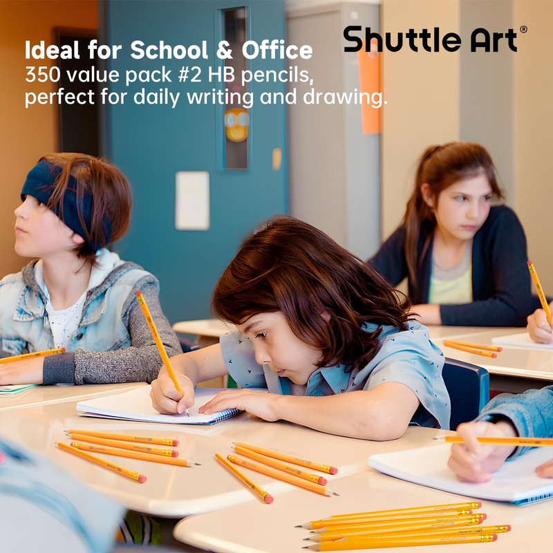 Shuttle Art Wood-Cased #2 HB Pencils, 350 Pack Sharpened Yellow