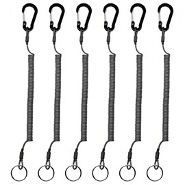 FANGBLUE 6Pcs Fishing Lanyards with Aluminum Alloy Carabiner Boating Ropes Retention Ropes Holder Pliers Lip Bass Fishing Tackle for Safe Keeping Fishing Rod (30cm Black)