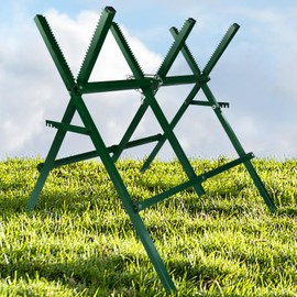 ANDGOAL Saw Horses Folding - Sawhorses Adjustable, Log Sawbuck Heavy Duty, Metal Sawhorses Wood Working, Sawbuck for Firewood with Chain 260 lbs Log Sawhorse Green