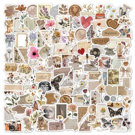 120Pcs Vintage Aesthetic Stickers for Adults, Verseyi Waterproof Scrapbook Journal Daily Planner Diary Notebook Handbook Stickers, Scrapbooking Supplies for DIY Paper Crafts Vinyl Sticker Bulk