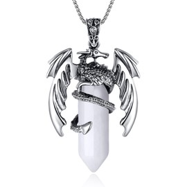 MAIBAOTA Dragon Pendant Necklaces for Men Women Clear Quartz Crystal Pointed Necklace Natural Healing Crystal Stones Reiki Quartz Gemstone Jewelry