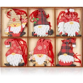 BRUBAKER 24-Piece Christmas Pendant Gnome Set - Wooden Tree Decoration 5.8 cm - Funny Gnomes with Christmas Hats and Gifts - Wooden Pendant Christmas Tree Decoration