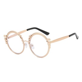 AOOLIA Retro Round Reading Glasses for Women Vintage Elegante Full Rim Multicolor Blue Light Blocking Reader Eyeglasses (Gold, 3, x)
