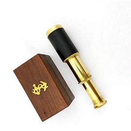 6" Nautical Handheld Pirate Brass Telescope with Anchor on Wooden Box , Sailor Home Decor Toy Gift