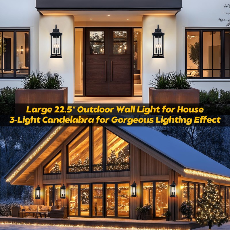 Roravilila 23” Extra Large 3-Light Outdoor Light Fixture 1-Pack, IP65