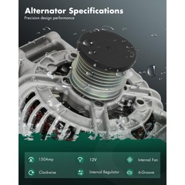 SCITOO Alternator Fits for Dodge for Sprinter 2500 3500 2.7L 2003-2006,for Freightliner for Sprinter 2500 3500 2.7L 2002-2006, 12V 150Amp High-output CW 6-Groove Pulley, Replace OE 12384 0124615033