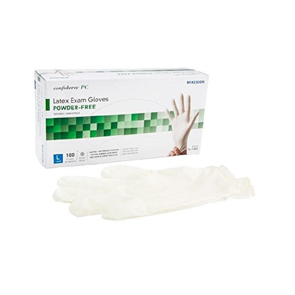 McKesson Confiderm PC Latex Exam Gloves - Powder-Free, Ambidextrous, Textured, Non-Sterile - Ivory, Size Large, 100 Count, 10 Boxes, 1000 Total