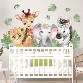 DECOWALL SG2-2410 Watercolor Jungle Animal Wall Stickers Forest Animal Wall Decals Elephant Lion for Baby Nursery Playroom Bedroom Classroom Kindergarten Wall Décor
