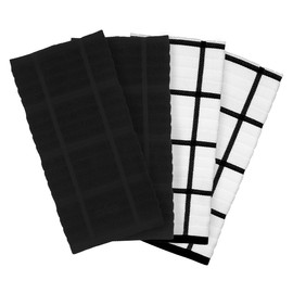 All-Clad Solid & Coordinate Kitchen Towels: Highly Absorbent, Super Soft Long Lasting - 100% Cotton, 17"x30" Tea Towels for Cleaning & Drying Dishes, Pans, Glassware, or Countertops, (4-Pack), Black
