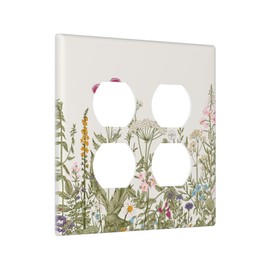Wild Flower Outlet Covers 2 Gang Double Duplex Receptacle Outlet Wall Plate, Vintage Floral Decorative Switch Plate Outlet Cover for Wall Decor, 4.5 x 4.5 Inch