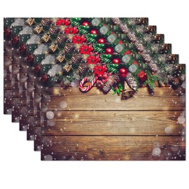Christmas Placemats Set of 6,Table Mats Non-Slip Heat Resistant Washable Placemat for Party Kitchen Dining Table Decoration Indoor Outdoor