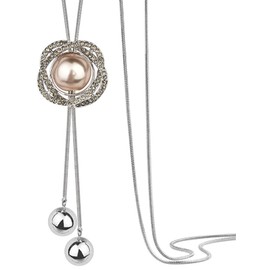 Tidefire Long Sweater Necklace Crystal Sweater Chain (131 Pearl Silver)
