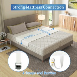 Gretion Twin to King Bed Converter, Split King Gap Filler for Adjustable Bed, Bed Bridge Twin to King, Large Bed Converter with 4 Metal Buttons and Straps for Mattresses, 220 * 90 cm