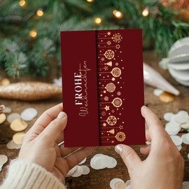 BIROYAL Christmas Cards with Envelope Set (12 Pieces) | Poinsettia Folding Cards | Christmas Card Christmas Postcards Christmas Postcard with Envelopes for Your Christmas Greetings, Snowflake