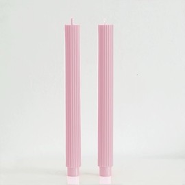 PAMELIFE 2 Pack | 10" Premium Unscented Ribbed Wick Taper Candles, Tall Ribbon Wax Dinner Unscented Modern Home Décor Soy Wax Handmade 12 Hours candlesticks (Baby Pink)