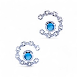 Unbranded Rhodium Plated with  Blue Topaz Cubic Zirconia Stud Earrings