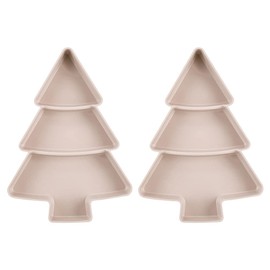 Angoily 2Pcs Christmas Tree Shaped Dish Plate, Christmas Tree Plates Chip& Dip Set, 3 Compartment Plastic Plates Dishes Food Storage Server for Christmas Holiday Party Supplies (Pink)