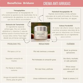 BRIDUNN Crema Facial Antiarrugas y Reafirmante con Extracto de Tamarindo, Péptidos y Coleus Forskohlii, Efecto Tensor para Líneas de Expresión, Rostro