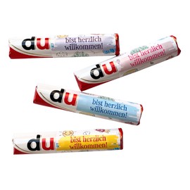 Birthday - Duplo Sticker Set (42 Banderoles with "Du bist herzlich Willkommen") - Lovely Table Decoration for School Enrolment, Children's Birthdays, Wedding or Christening Children's Table