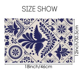 Azulejos de estilo mexicano Talavera con pájaros, manteles individuales para mesa de comedor, lino, resistentes al calor, tapetes de cocina, antideslizantes, lavables, fáciles de limpiar, duraderos, 4