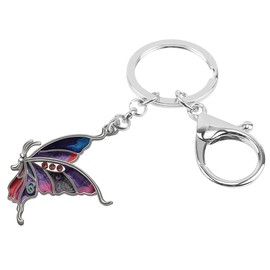 WEVENI Enamel Alloy Flowers Butterfly Keyring Charms Gifts for Women Girls Purse Bag Car Key, Grape