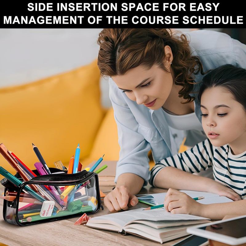 Clear Pencil Case Black – 20x3.5x8 cm – Stylish &