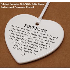 Soulmate Gifts for Wife Husband Girlfriend Boyfriend-Soulmate for Her Him-Anniversary Birthday for Couple Best Friend Bestie Soul Sister-Ceramic Heart Shaped Ornament with Gift Box