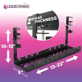 Liquid Stands Extendable Under Desk Cable Management Tray - 22.5' Metal Cable Management Under Desk - Cord Management with Clamp Aluminum Cable Tray Power Strip Cord Holder for Piano Stand, Wire Cable