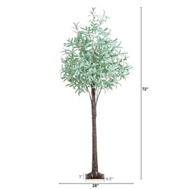Nearly Natural 6-FT Artificial Olive Tree with 420 Warm White LED Lights, Faux Olive Tree Indoor Home Décor, Pre-lit Fake Tree with Lifelike Fruits and Sturdy Base Stand