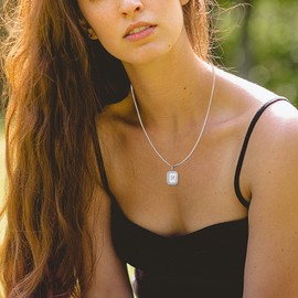 Raymard Initial Necklace for Women Men, Solid 925 Sterling Silver, Cubic Zirconia Dog Tag Pendant Necklace for Men, 24" Rolo Chain Initial Jewelry-Letter R