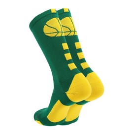 MadSportsStuff Basketball Socks with Basketball Logo Crew Socks (Kelly Green/Gold, Small)