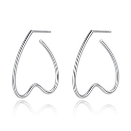 Heart Earrings for Women 925 Sterling Silver Hoop Earrings Heart Shaped Jewelry,Silver - VIKI LYNN