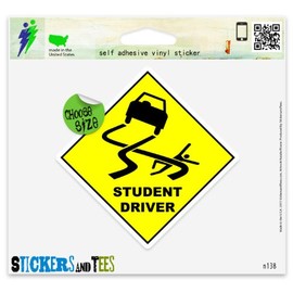 Student Driver Caution Funny Vinyl Car Bumper Window Sticker 2" x 2"