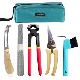 Docdciy 8-Inch Farrier Tool Kit (6 Pieces) Waterproof Tool Bag – Professional Pig Hoof Nipper, Mini Rasp Hoof File, Hoof Cutter, Hoof Pick, Metal Shears for Goats, Pigs & Equine Care