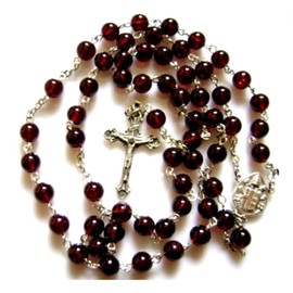 elegantmedical HANDMADE Garnet Gemstone Bead Catholic Sterling 925 Silver 5 DECADE ROSARY Cross Crucifix Necklace Womens/Girls, 20", elegantmedical