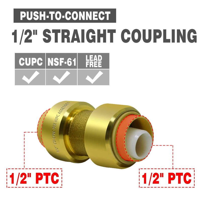 TTFLEX 1/2-inch Straight Coupling Push to Connect Plumbing Fitting with