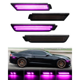 Pink Purple LED Side Marker Lights for Chevy Camaro 2010 2011 2012 2013 2014 2015 Smoked Lens Dynamic LED Front Rear Bumper Reflector Lamps, pack of 4