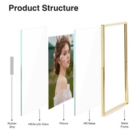 HZ-WONMIO 4x6 Gold Floating Frame(6"x8"), Metal Glass Picture Frames,For Picture 5x7 4x6,3.5x5, 2x3 Wall Mount or Tabletop Shelf Photo Frames,Giving For Festival,Wedding,Home or Office Decor,Vertical