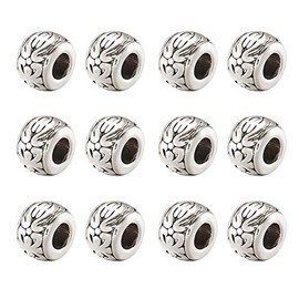 KISSITTY - 100 abalorio espaciadoras redondas de plata envejecida, agujero grande, estilo europeo, abalorio sueltas de metal, 8 x 5,5 mm, con agujero de 3,5 mm, para hacer joyas clásico