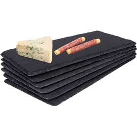 6 Pack 12x6 Inch Large Slate Cheese Board, Natural Stone Serving Plates, Black Charcuterie Board Cutting Board, Gourmet Serving Platter Tray for Cheese Sushi Pastry Bread Snack Meat Pastry