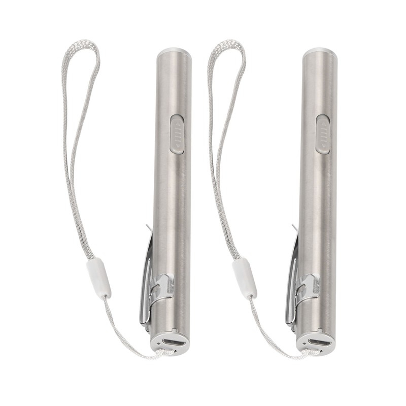 2Pcs Mini Flashlight Pocket Clip Stainless Steel ABS Rechargeable 600mAh