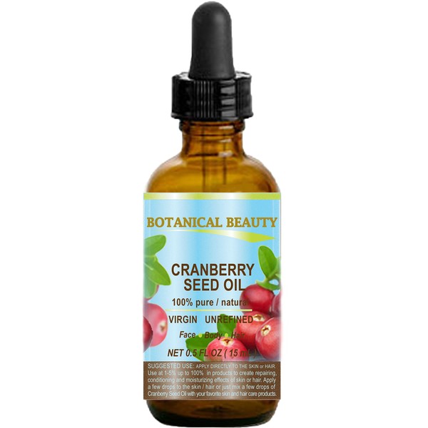 CRANBERRY SEED OIL 100% Pure/Natural. Cold Pressed/Undiluted. For Face, Hair and Body. 0.5 Fl.oz.- 15 ml. by Botanical Beauty