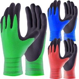 3 Pairs Men's and Women's Garden Gloves, Superior Grip Gloves, Work Gloves, Multi for Regular Construction, Logistics, Warehousing, Landscape and DIY Work (3 Colours, L/9 Inches)