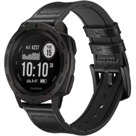 GARTOO Leather Watch Band for Garmin Instinct/Instinct 2 Solar, Soft Genuine Leather with Silicone Sweatproof Wrist Strap for Garmin Instinct Tactical/Tide/Esports/Instinct Solar-Max Wrist 8.1"